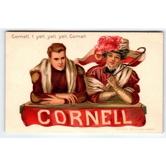 Cornell Vintage Postcard - Couple with Pennant, F. Earl Christy, 1907 Embossed - Picture 1 of 4